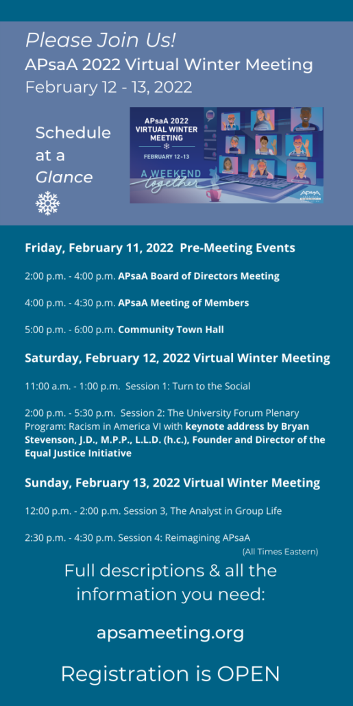 2022 Winter Meeting Schedule American Psychoanalytic Association