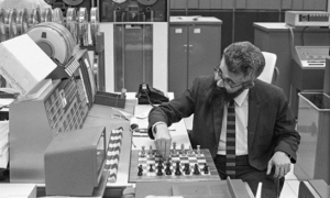 John McCarthy plays chess against a computer | photo: Chuck Painter, 1966