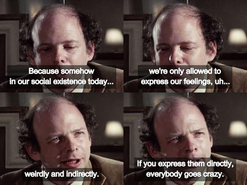 Still from My Dinner with André (1981, dir. Louis Malle). Image: Cinephilia Memes+