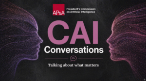 Promotional branded image black background with two human shaped figures facing one another in purple and pink tones. Title says 