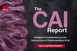 The CAI Report promotional image featuring a brain scan in purple, pink tones against a black background.